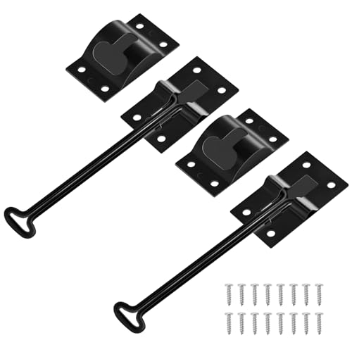 ESUDNT RV Door Holder with Silent Snap Upgrade Noiseless Black Metal Camper Door Holder Trailer Door Latch Catch TStyle Door Holder to Keep Door Open for Cargo Trailer Truck 2 Pack6 Inch - Image 1