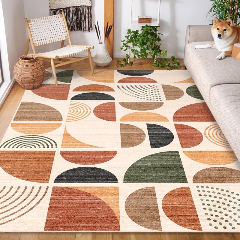 MUJOO 5x7 Area Rugs Washable,Boho Rugs for Living Room Bedroom Dining Room,Large Throw Floor Carpet Non Slip Soft Modern Abstract Bohemian Terracotta - Image 1