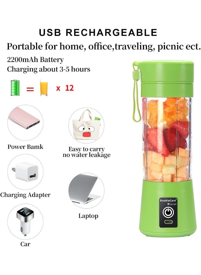 كوب خلاط محمول  ، خلاط عصارة كهربائي بمنفذ USB، للعصائر ، 450مل، ست شفرات رائعة للخلط ، اخضر