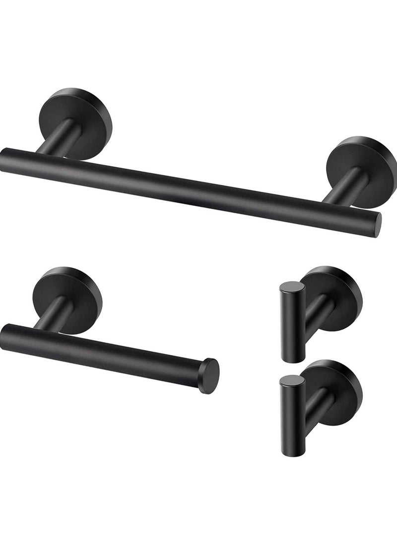 KASTWAVE - Bathroom Hardware Set 4 Pcs Matte Black Towel Stainless Steel Simple Firm Bathroom Towel Rack Set Include 16in Bathroom Towel Toilet Paper Holder and 2 Robe Hooks - Image 1