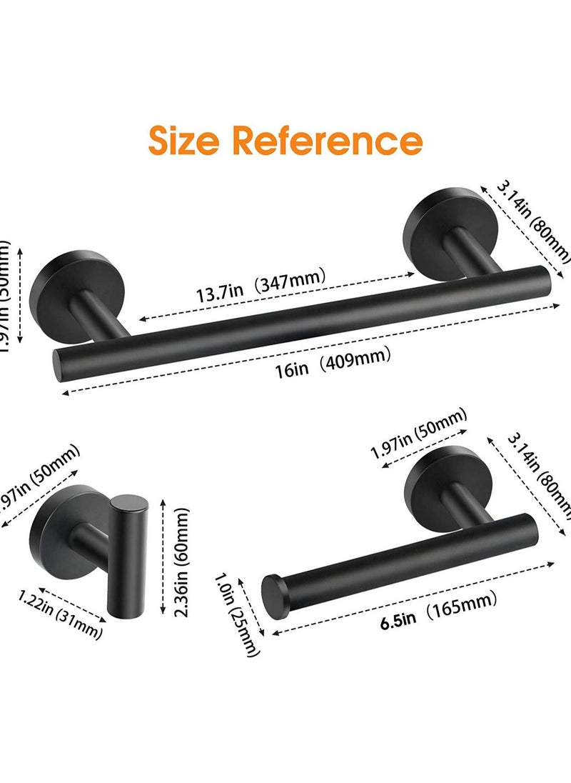 KASTWAVE - Bathroom Hardware Set 4 Pcs Matte Black Towel Stainless Steel Simple Firm Bathroom Towel Rack Set Include 16in Bathroom Towel Toilet Paper Holder and 2 Robe Hooks - Image 1