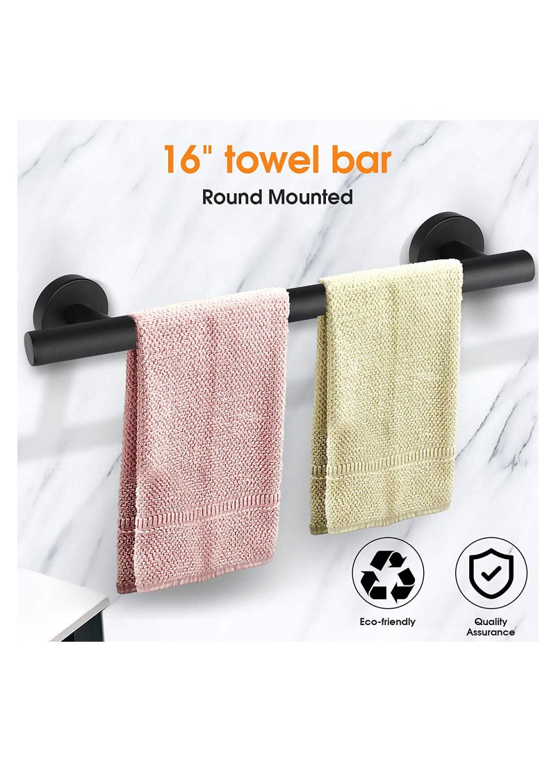 KASTWAVE - Bathroom Hardware Set 4 Pcs Matte Black Towel Stainless Steel Simple Firm Bathroom Towel Rack Set Include 16in Bathroom Towel Toilet Paper Holder and 2 Robe Hooks - Image 1
