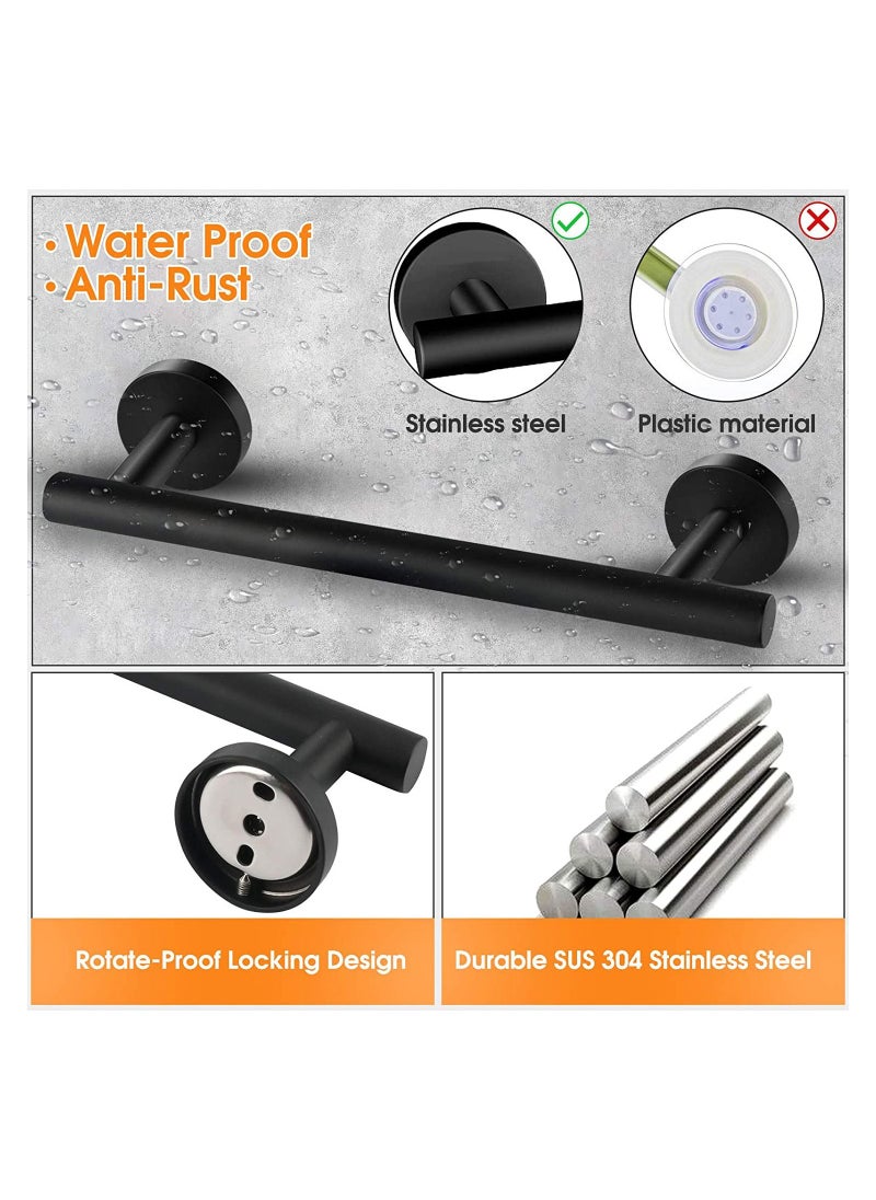 KASTWAVE - Bathroom Hardware Set 4 Pcs Matte Black Towel Stainless Steel Simple Firm Bathroom Towel Rack Set Include 16in Bathroom Towel Toilet Paper Holder and 2 Robe Hooks - Image 1