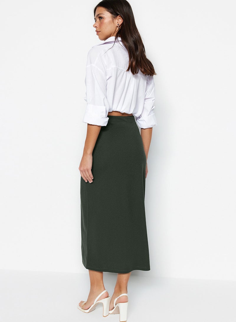trendyol Khaki Smart Crepe Slit Detailed Maxi High Waist Stretch Knitted Skirt TWOSS23ET00351 - Image 5