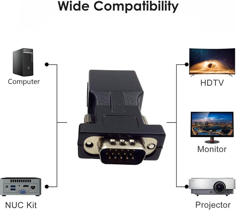 محول توسيع VGA عبر إيثرنت من Halokny، ذكر VGA 15 سنًا إلى أنثى RJ45 لشبكة CAT5 CAT6، محول توصيل كابل التوسيع (عبوة من 2) - Image 2