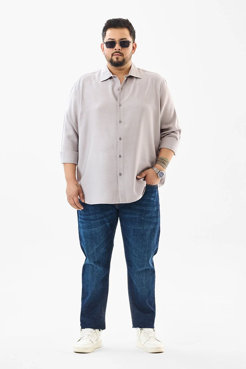 SNITCH Regular Fit Linen Blend Light Grey Plus Size Shirt