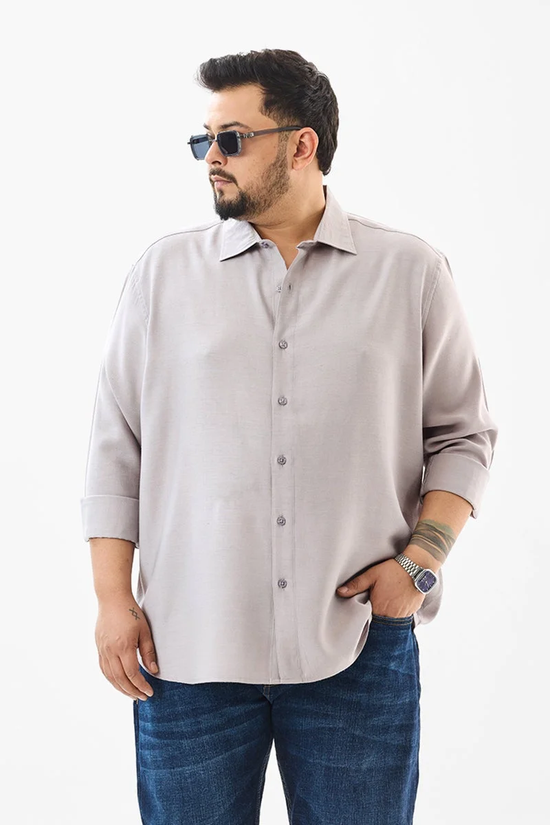SNITCH Regular Fit Linen Blend Light Grey Plus Size Shirt