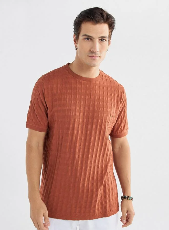 Splash FAV Textured Crew Neck T-shirt with Short Sleeves