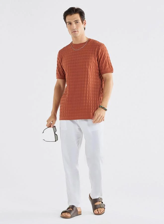 Splash FAV Textured Crew Neck T-shirt with Short Sleeves