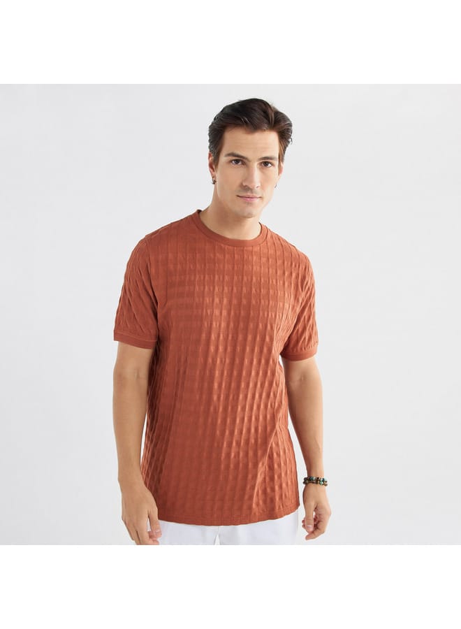Splash FAV Textured Crew Neck T-shirt with Short Sleeves - Image 1