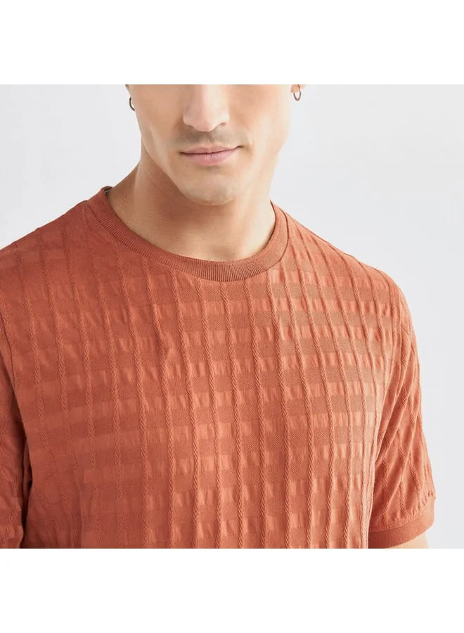 Splash FAV Textured Crew Neck T-shirt with Short Sleeves