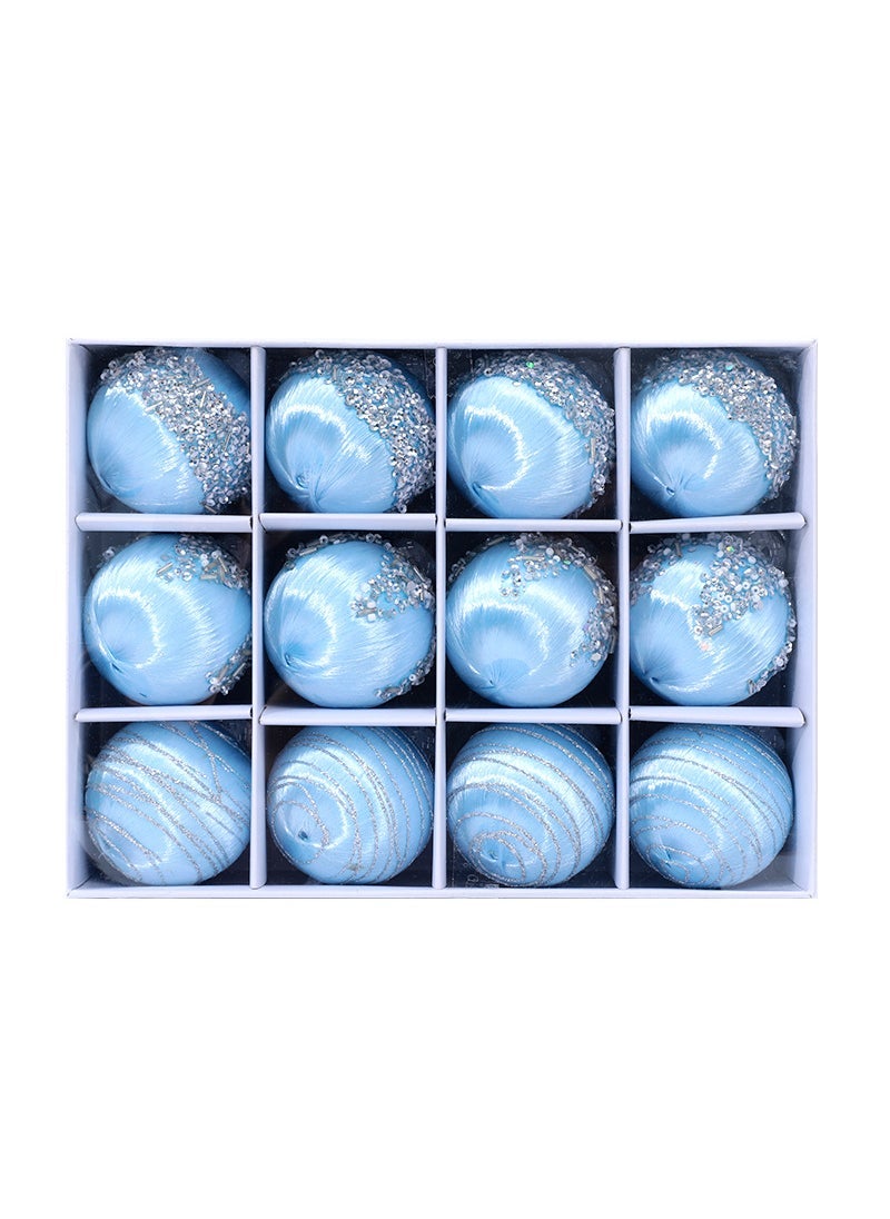 2024 New Christmas decoration silk ball cross-border hot selling wholesale Christmas Decorations Christmas tree dress-up colored ball Light blue 