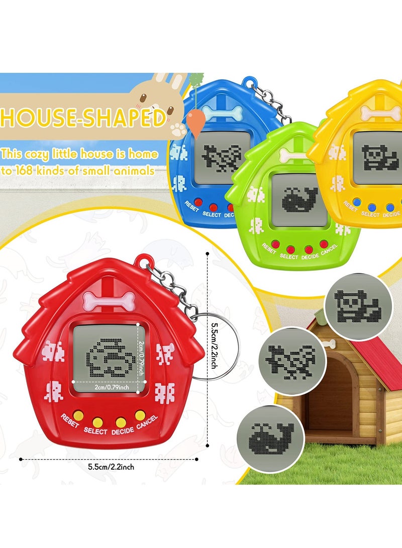 Excefore 4 Pieces Pet Keychain Electronic Pets Nostalgic Virtual Pet Nano Digital Pet Keyring Retro Handheld Game Machine for Boys Girls Adults, 2.2 x 2.2 Inch 168 Pets, Red Blue Yellow Green - Image 2