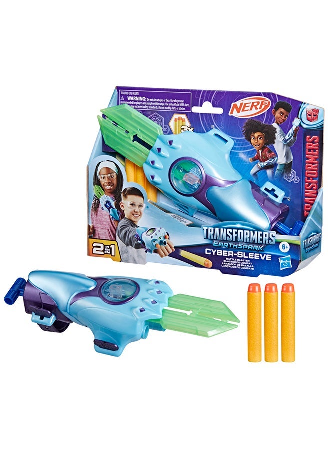 Transformers EarthSpark Cyber-Sleeve Battle Blaster with 3 Nerf Darts and Cyber-Sword, Interactive Role Play Toys for Boys and Girls Ages 6 and Up
