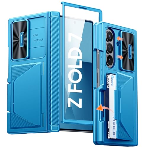 BSNRM for Samsung Galaxy Z Fold 7 Case with Card Holder RFID Blocking, Built in Slide Lens Cover & Hinge Protection & Screen Protector, Shockproof Wallet Case for Z Fold 7 (Lake Blue) - Image 1