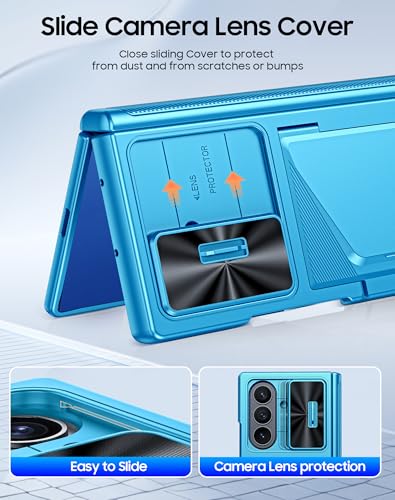 BSNRM for Samsung Galaxy Z Fold 7 Case with Card Holder RFID Blocking, Built in Slide Lens Cover & Hinge Protection & Screen Protector, Shockproof Wallet Case for Z Fold 7 (Lake Blue) - Image 4