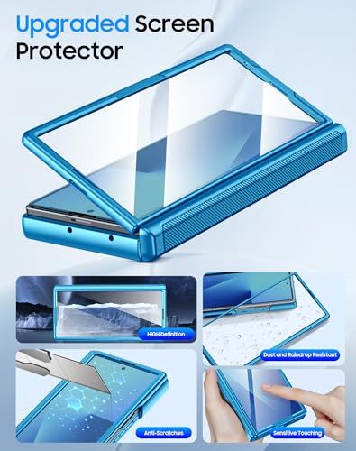 BSNRM for Samsung Galaxy Z Fold 7 Case with Card Holder RFID Blocking, Built in Slide Lens Cover & Hinge Protection & Screen Protector, Shockproof Wallet Case for Z Fold 7 (Lake Blue) - Image 5
