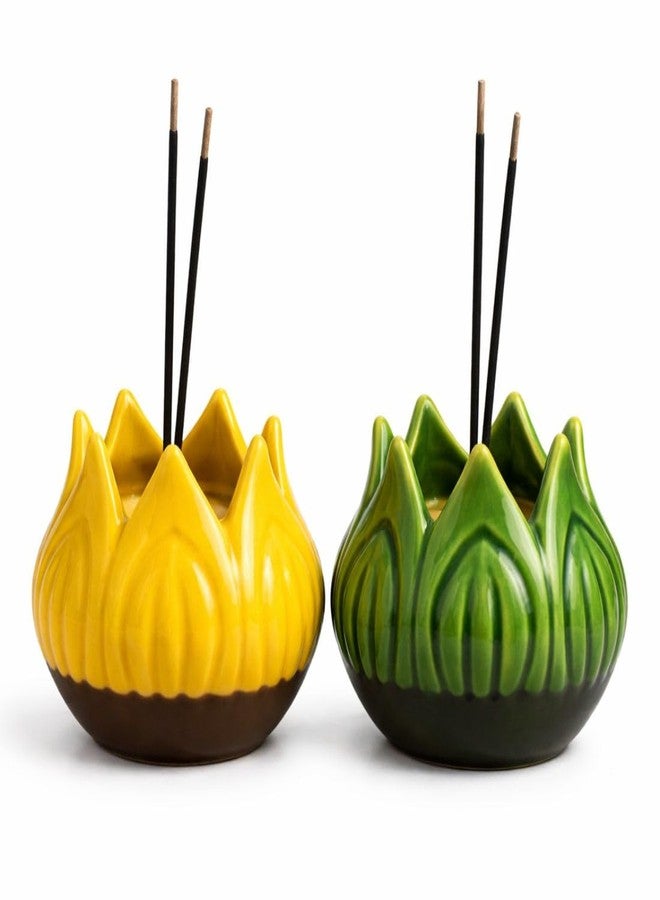 MAYAPURI Ceramic Lotus Incense Holder Pack of 2 | Decorative Agarbatti Stand & Dhoop Dani for Pooja | Handmade Incense Stick & Cone Holder for Home Temple, Meditation & Yoga (Multi-Color) - Image 1