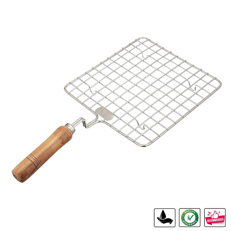 ANIAN شبكة باباد مربعة من الفولاذ المقاوم للصدأ ANIAN، مشواة جبنة، صانع روتي، مشواة باربكيو، مشواة شباتي مع مقبض خشبي (فضي) - Image 4