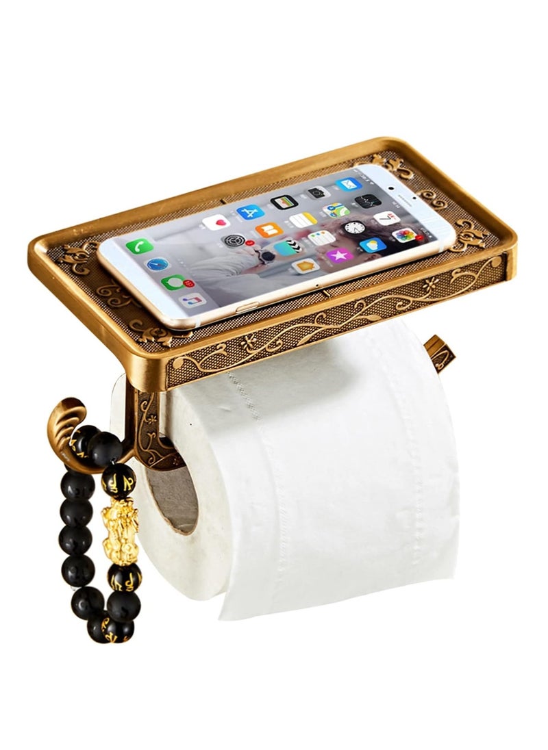 SYOSI - Toilet Paper Holder with Phone Shelf, Anti-Rust Aluminum Toilet Paper Roll Holder, Antique Carving Wall-Mounted Toilet Tissue Holder with Storage Shelf for Bathroom Washroom Hotel - Image 1