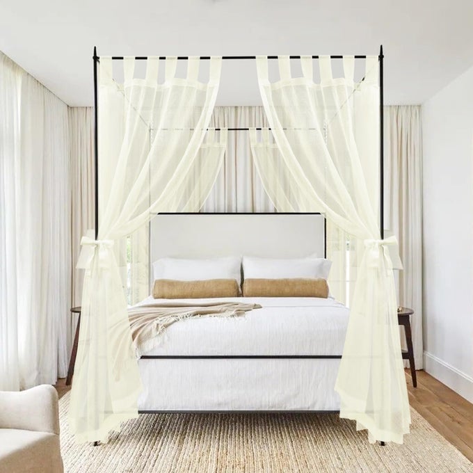 8 PANELS CANOPY CURTAINS IVORY CANOPY BED CURTAINS FOR KING FULLQUEEN AND TWIN BED FRAMEFOUR POSTER BED CANOPY CURTAINS DRAPESSHEER CANOPY BED DRAPES WITH TOP AND SELFADHESIVE VELCRO42X74