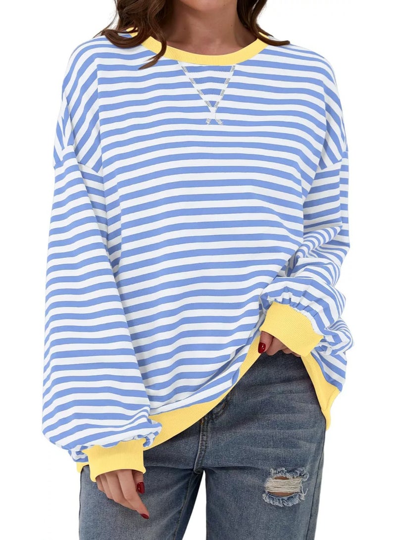 general Womens Striped Oversized Sweatshirt Crewneck Long Sleeve Shirts Pullover Tops Trendy Loose Y2K Shirt - Image 1