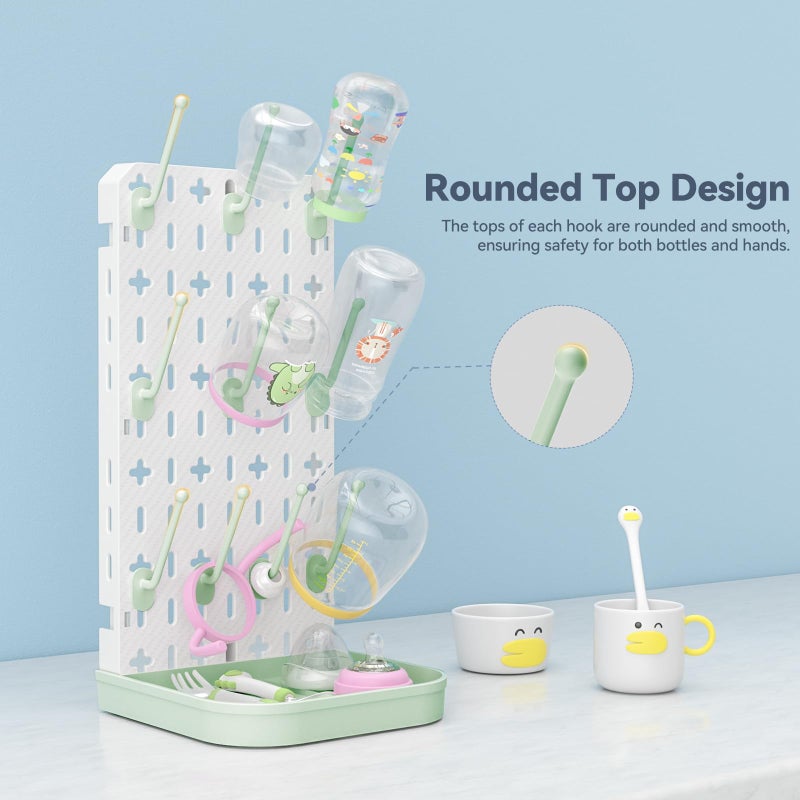 CLESOO Baby Bottle Drying Rack Baby Bottle Holder Space Saving Bottle Dryer Rack Station Countertop Storage Organizer 12 Travel Bottle Drying Rack Vertical Breast Pump Part Plastic Bag Cup Dryer Tower Green - Image 4