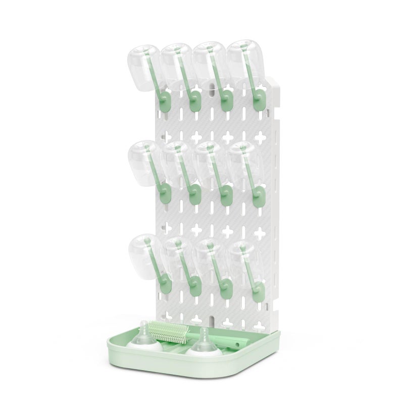 CLESOO Baby Bottle Drying Rack Baby Bottle Holder Space Saving Bottle Dryer Rack Station Countertop Storage Organizer 12 Travel Bottle Drying Rack Vertical Breast Pump Part Plastic Bag Cup Dryer Tower Green - Image 1