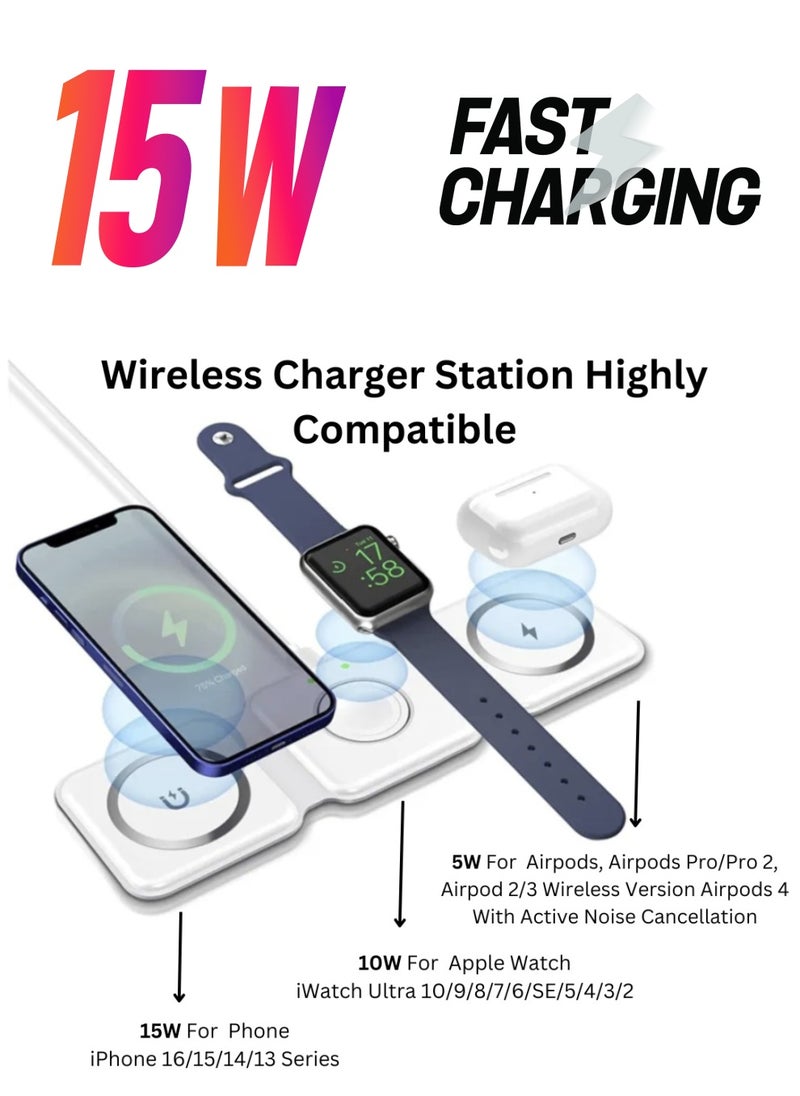 Generic - 3 IN 1 Magnetic Wireless Charger for Mobile, Smart Watch & Headset - Image 1