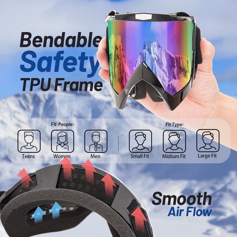 Braylin Adult Ski Goggles, 2-Pack Snowboard Goggles for Youth, Teens, Men & Women, Wide View Snowmobile Goggles - Image 5