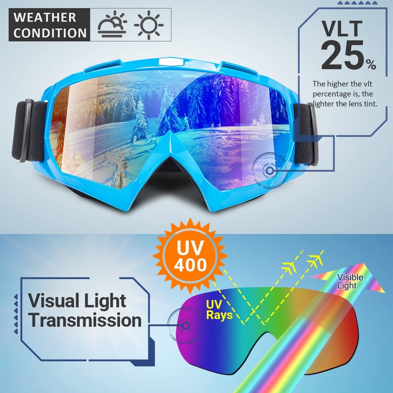 Braylin Adult Ski Goggles, 2-Pack Snowboard Goggles for Youth, Teens, Men & Women, Wide View Snowmobile Goggles - Image 3