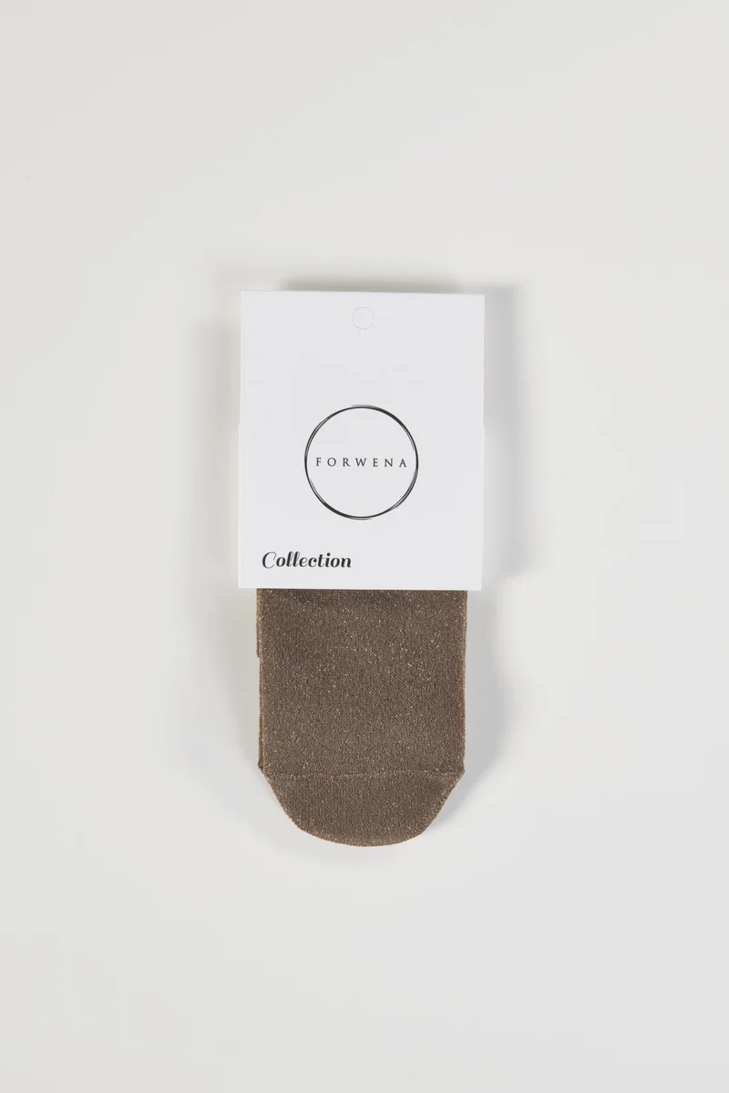 Forwena Brown Glitter Collection Quarter Elastic Seamless Women's Half Sock Socks