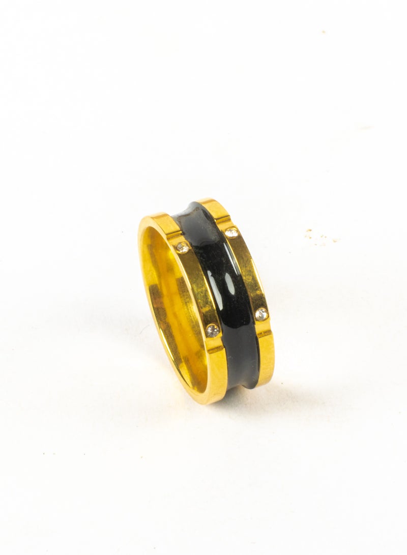 The Black Pearl Accessories Chinese Gold Ring Black & Gold with Zircon Stones Size 8/18  - Image 1