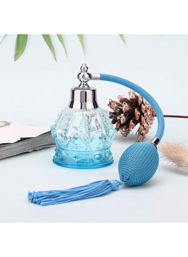 klarako Glass Perfume Bottle Refillable Empty Spray Bottle Vintage Style Perfume Bottle with Tassel 80ml Blue - Image 2