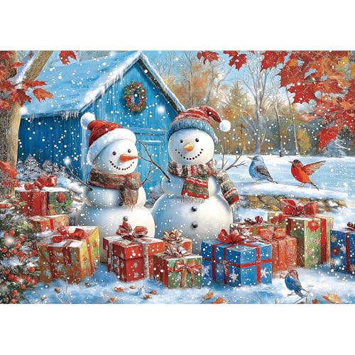 Blueforest Winter Snowman Fun 1000 Piece Puzzle for Adults Fun Puzzles for Adults 1000 Pieces with HD Print Poster 275 197 in Dust Free for Gifts Halloween Christmas Family Games Lovers - Image 1