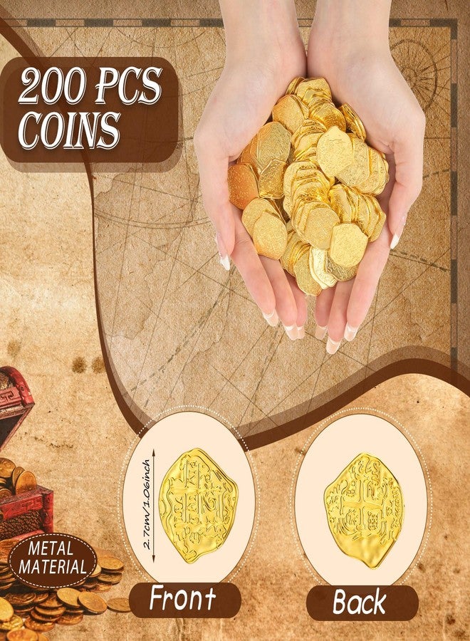 Hanaive 200 Pcs Metal Pirate Coins Set Gold Coins Treasure Chest Spanish Doubloon Fake Tokens for Boys and Girls Board Games Pirate Party Cosplay(Gold) - Image 2