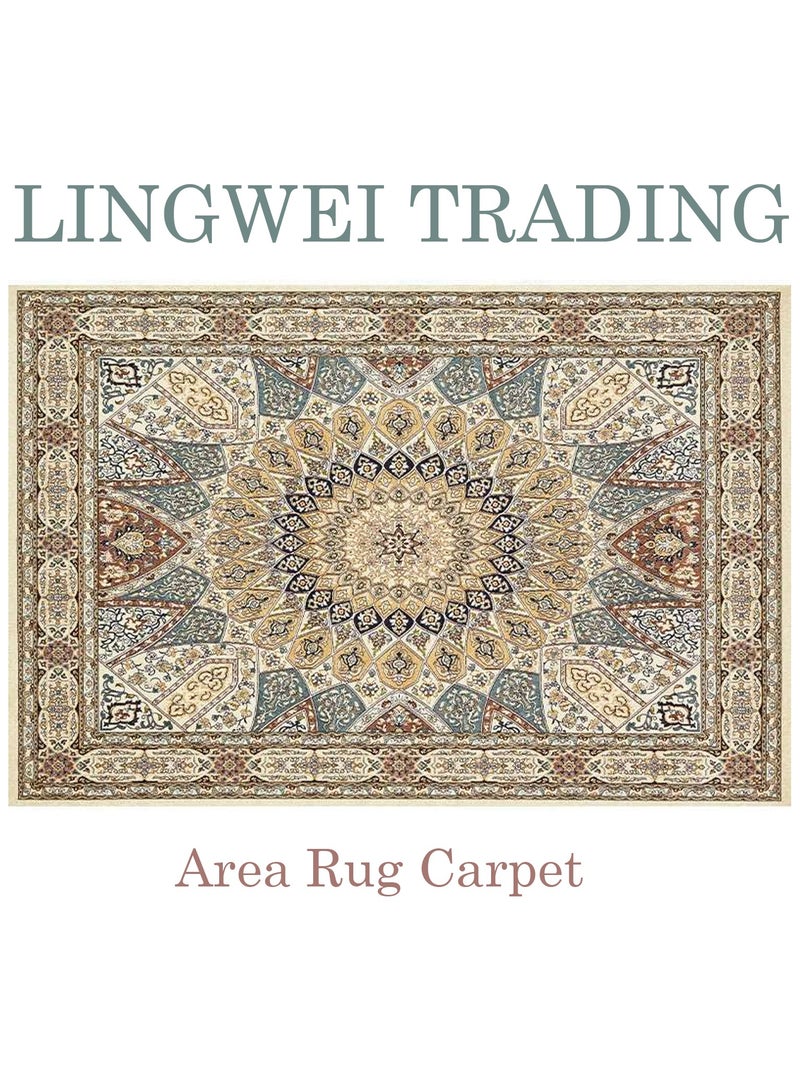 LINGWEI Luxury Persian-Style Area Rug Elegant Red & Gold Traditional Design Multicolour - Image 2