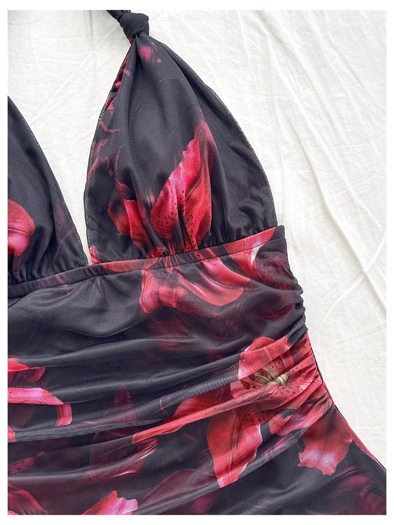 BEAUDRM Women's Summer Mini Dress Backless Vacation Beach Sundresses Boho Going Out Dress Date Night Brunch Outfit Black and Red Medium - Image 4