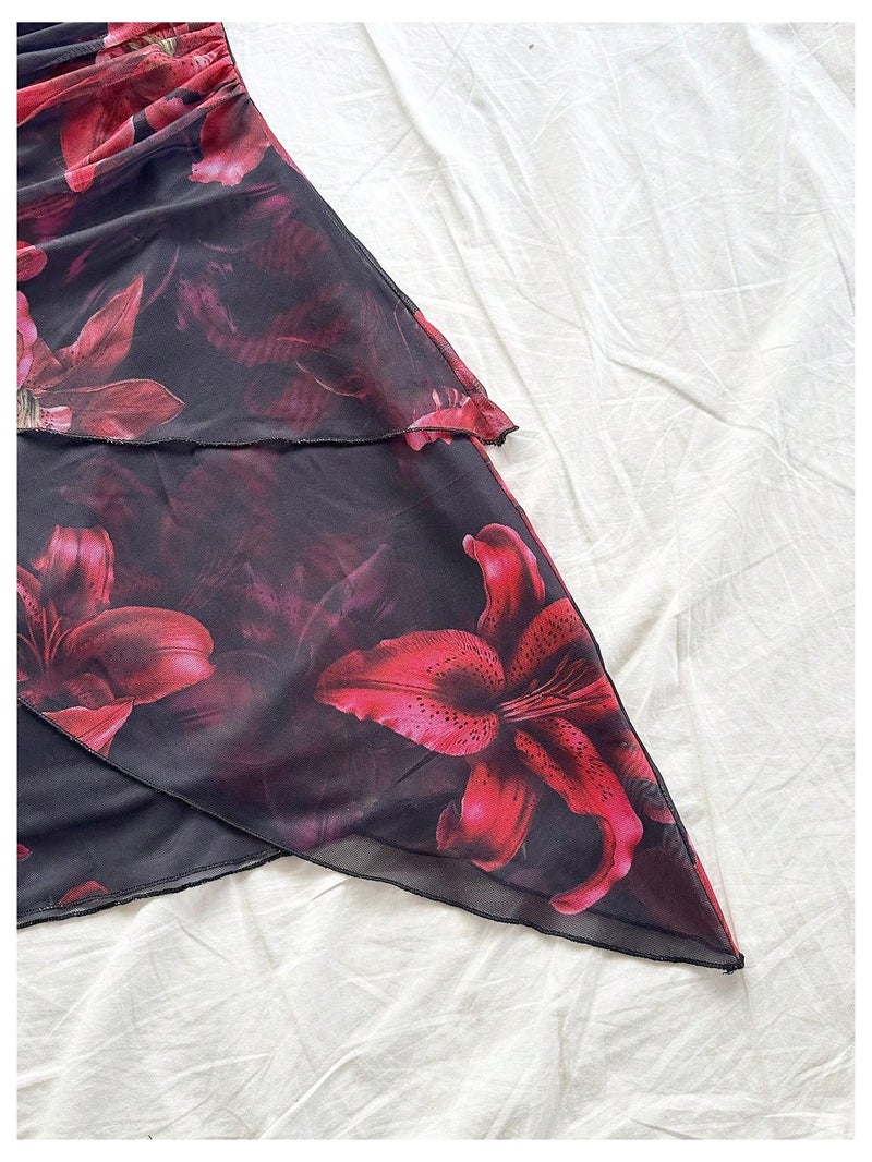 BEAUDRM Women's Summer Mini Dress Backless Vacation Beach Sundresses Boho Going Out Dress Date Night Brunch Outfit Black and Red Medium - Image 3