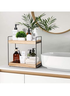 XiuWoo 2 Tier Wooden Metal Bathroom Counter Organizer,  Bathroom Organizer Countertop Storage Shelf, Bathroom Trays, Cosmetic Holder, Kitchen Spice Storage, Vanity Organizer Shelf, Home Storage Rack  - Image 3