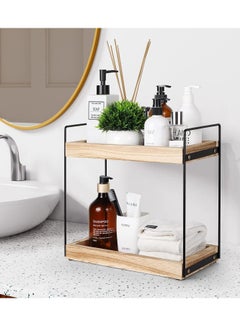 XiuWoo 2 Tier Wooden Metal Bathroom Counter Organizer,  Bathroom Organizer Countertop Storage Shelf, Bathroom Trays, Cosmetic Holder, Kitchen Spice Storage, Vanity Organizer Shelf, Home Storage Rack  - Image 1