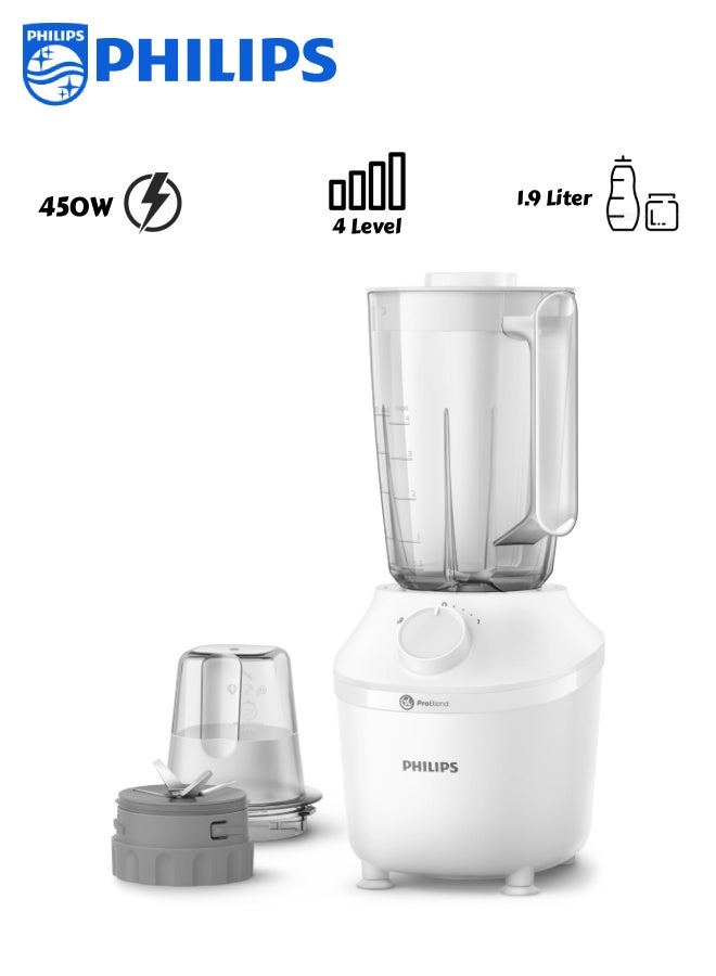 Philips Blender 3000 Series with Pro-Blend System, 1 Grinder, Smooth Blending in 45 Seconds, 1 Speed + Pulse 1.9 L 450 W HR2041/10 White - Image 1