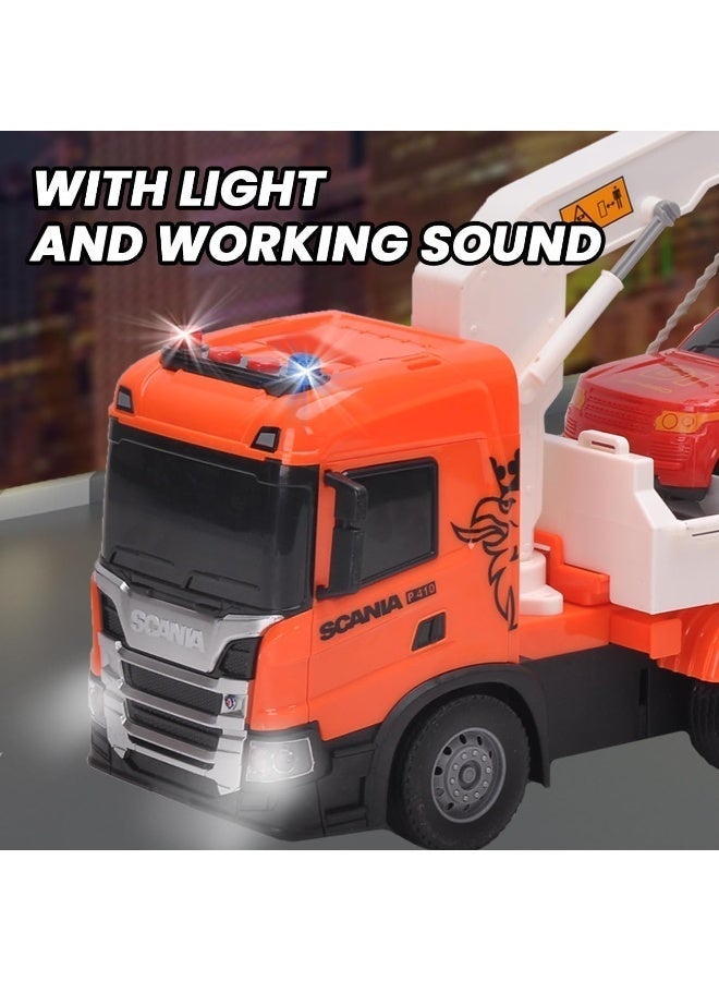The Toys Home Licensed Scania Official Licensed Rescue Tow Truck Toy 1:64 Scale – Friction Powered Push & Go Recovery Truck with 360° Rotatable Crane, Retractable Lifting Platform | 10 Inch Kids Truck Toy Age 3+ - Image 4