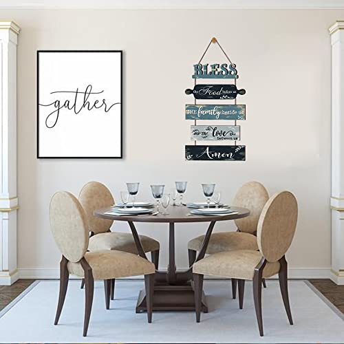 Buecasa Bless the Food Before Us Farmhouse Kitchen Wall Decor - Dining Room Decorations Collage Wall Art in Teal Blue Color - Wooden Rustic 5pcs Roped Wall Sign 13x24 Inches Vertical - Image 2