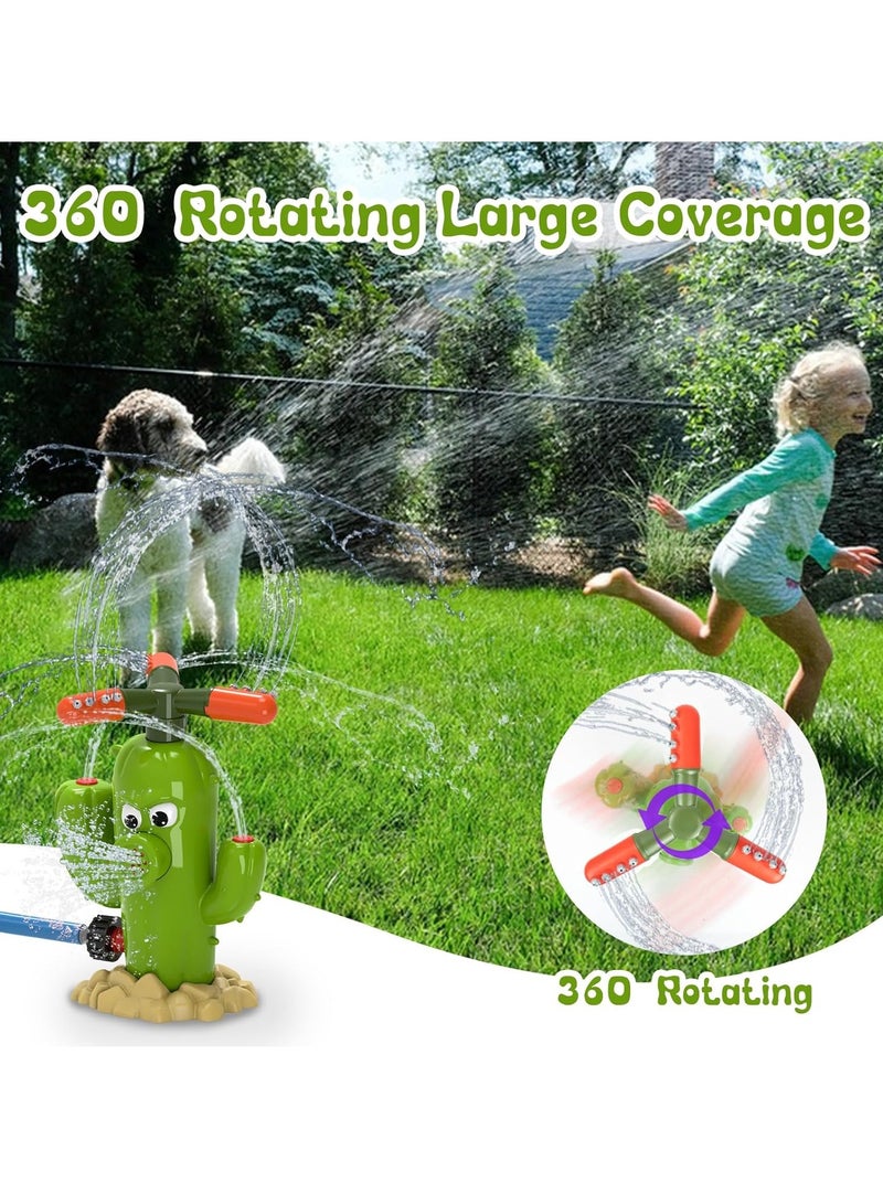 Cactus Water Sprinkler for Kids, Toddler Play Water Hose Sprinklers with 360°Rotating Splash, Outdoor Activities Fun Water Sprayer Game, Garden Backyard Lawn Summer Water Toy Boys Girls 3-8  - Image 3