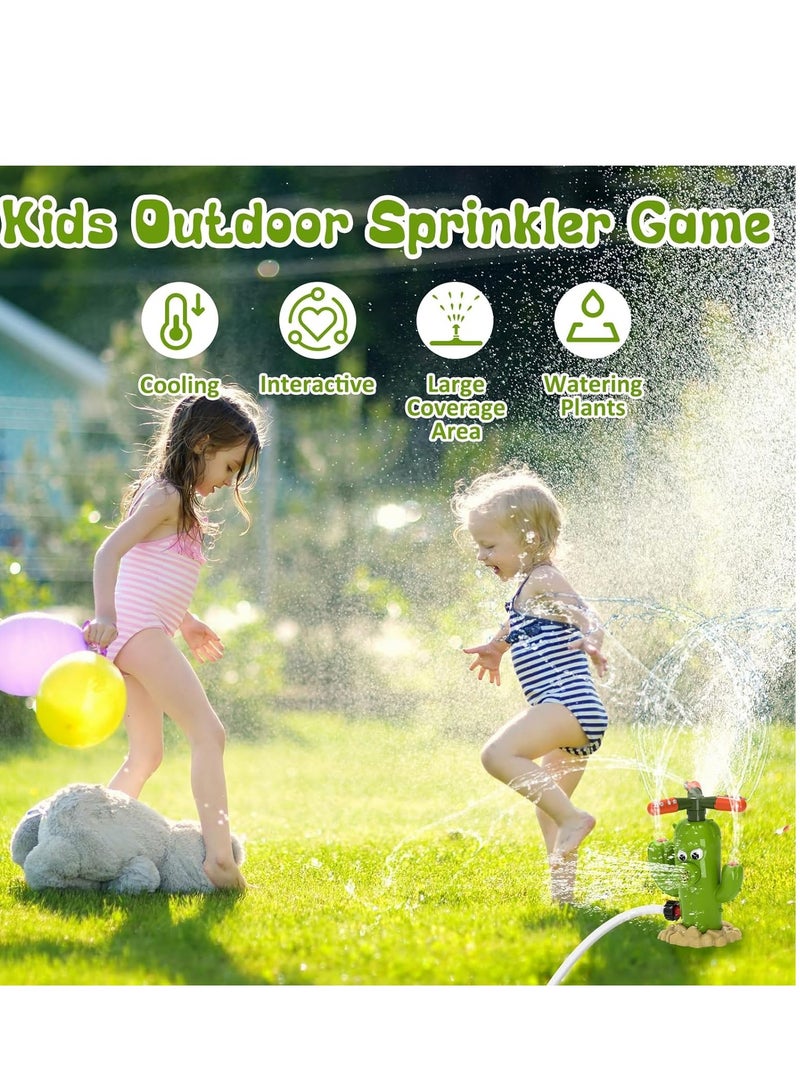 Cactus Water Sprinkler for Kids, Toddler Play Water Hose Sprinklers with 360°Rotating Splash, Outdoor Activities Fun Water Sprayer Game, Garden Backyard Lawn Summer Water Toy Boys Girls 3-8  - Image 2