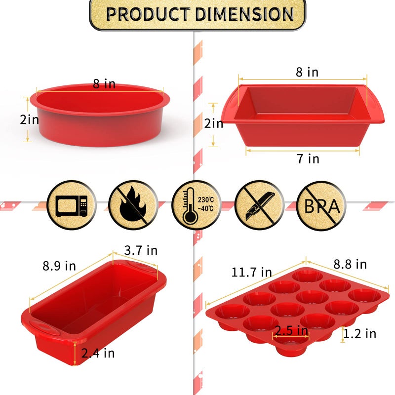 SILIVO 5-Piece Silicone Baking Pans Sets - Nonstick Silicone Bakeware Set with Bread Loaf Pan, Muffin Pan, Square/Round Cake Pan - Oven & Dishwasher Safe - Image 5