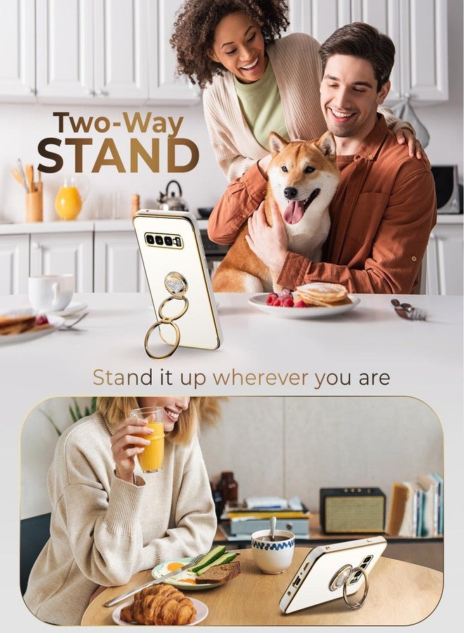 XYZ جراب XYZ لهاتف Galaxy S10 Plus مع حامل، جراب لهاتف Samsung Galaxy S10 Plus بحلقة مزدوجة، جراب حماية فاخر مزين بقلب أنيق للنساء والفتيات لهاتف Samsung S10 Plus، أبيض - Image 5