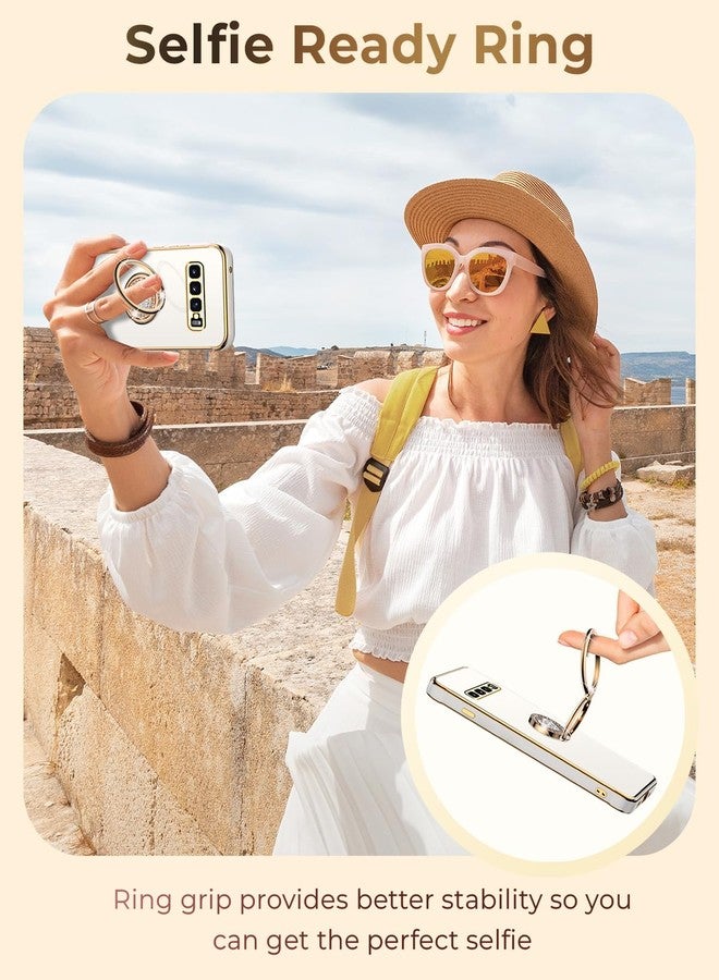 XYZ جراب XYZ لهاتف Galaxy S10 Plus مع حامل، جراب لهاتف Samsung Galaxy S10 Plus بحلقة مزدوجة، جراب حماية فاخر مزين بقلب أنيق للنساء والفتيات لهاتف Samsung S10 Plus، أبيض - Image 2