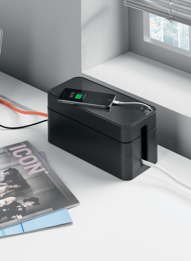 Durable Cable Management Box — Safe, Ventilated Organizer For Home & Office | Holds 3-Socket Power Strip, Rubberised Outlet Slots, Round Lid Opening For Charging, Large Rubber Feet, Flame-Retardant Plastic, Made In Germany - Image 4